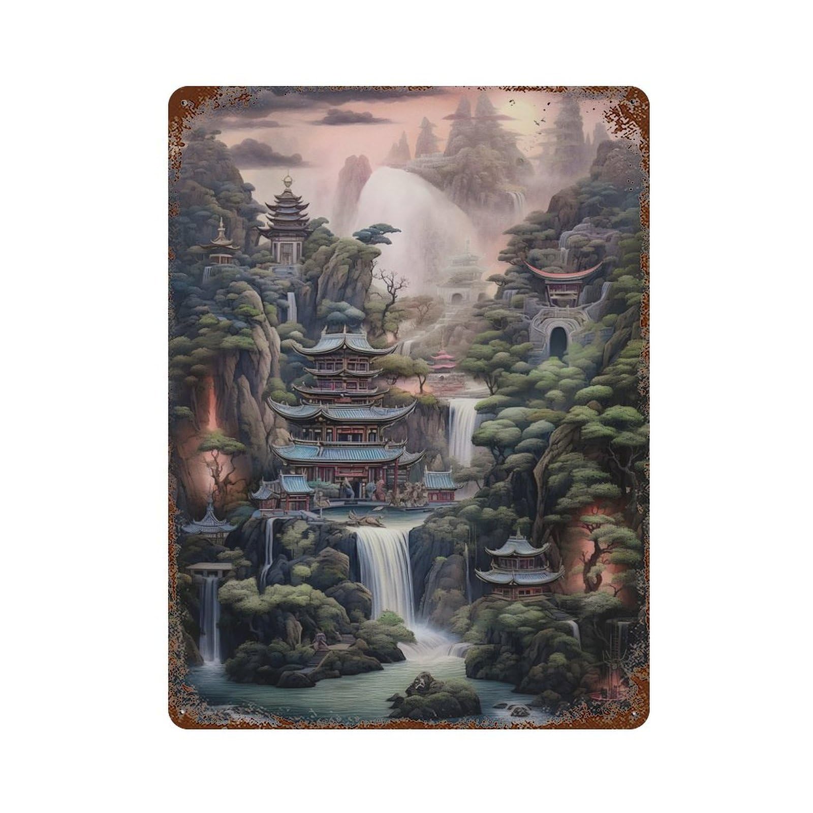 Fantasy Landscape 54 Vintage Wall Sign 15.7"x11.8", Rust Effect Metal Decor for Cafe, Home Bar And Lounge Decor