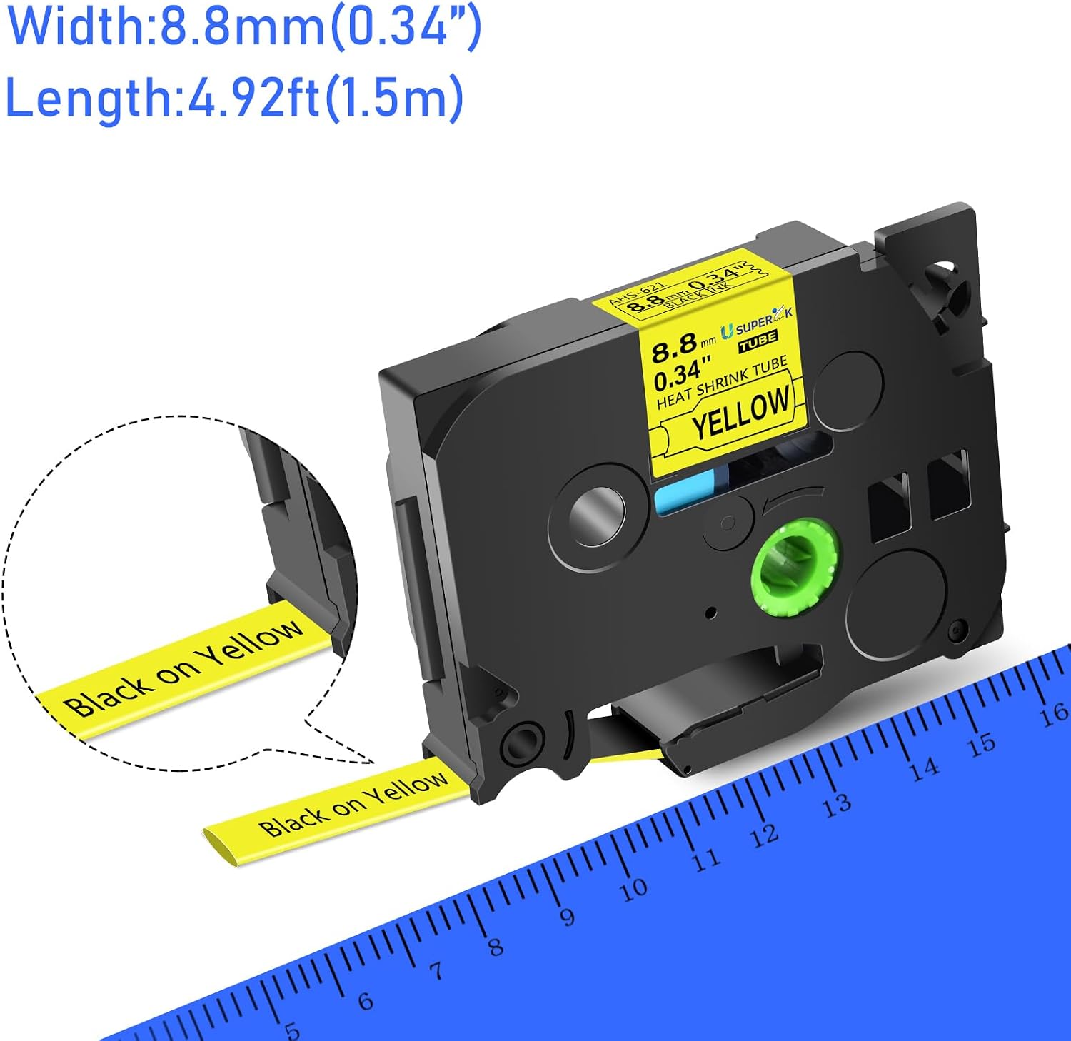 USUPERINK 3 Pack Compatible for Brother Ptouch HSe-621 HSe621 HS-621 HS621 Black on Yellow 8.8mm 0.34'' Heat Shrink Tubing Label Tape for Wire Cable use in PT-E300 E500 E550W P750WVP