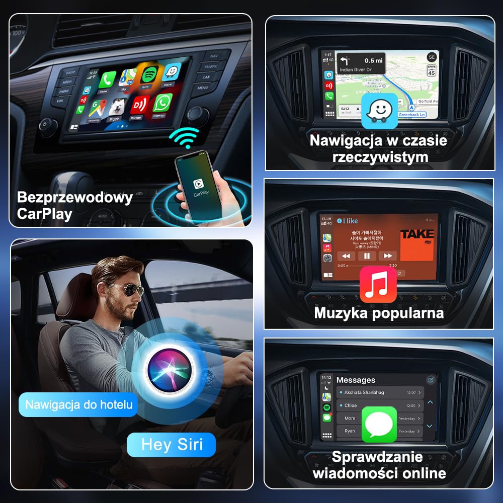 CarlinKit Bezprzewodowy adapter CarPlay 3.0 do fabrycznie okablowanych pojazdów CarPlay, czerwony interfejs UI, kompatybilny z Audi/Porsche/Volvo/Mercedes/VW/KIA/Hyundai, Upgrade, IOS17