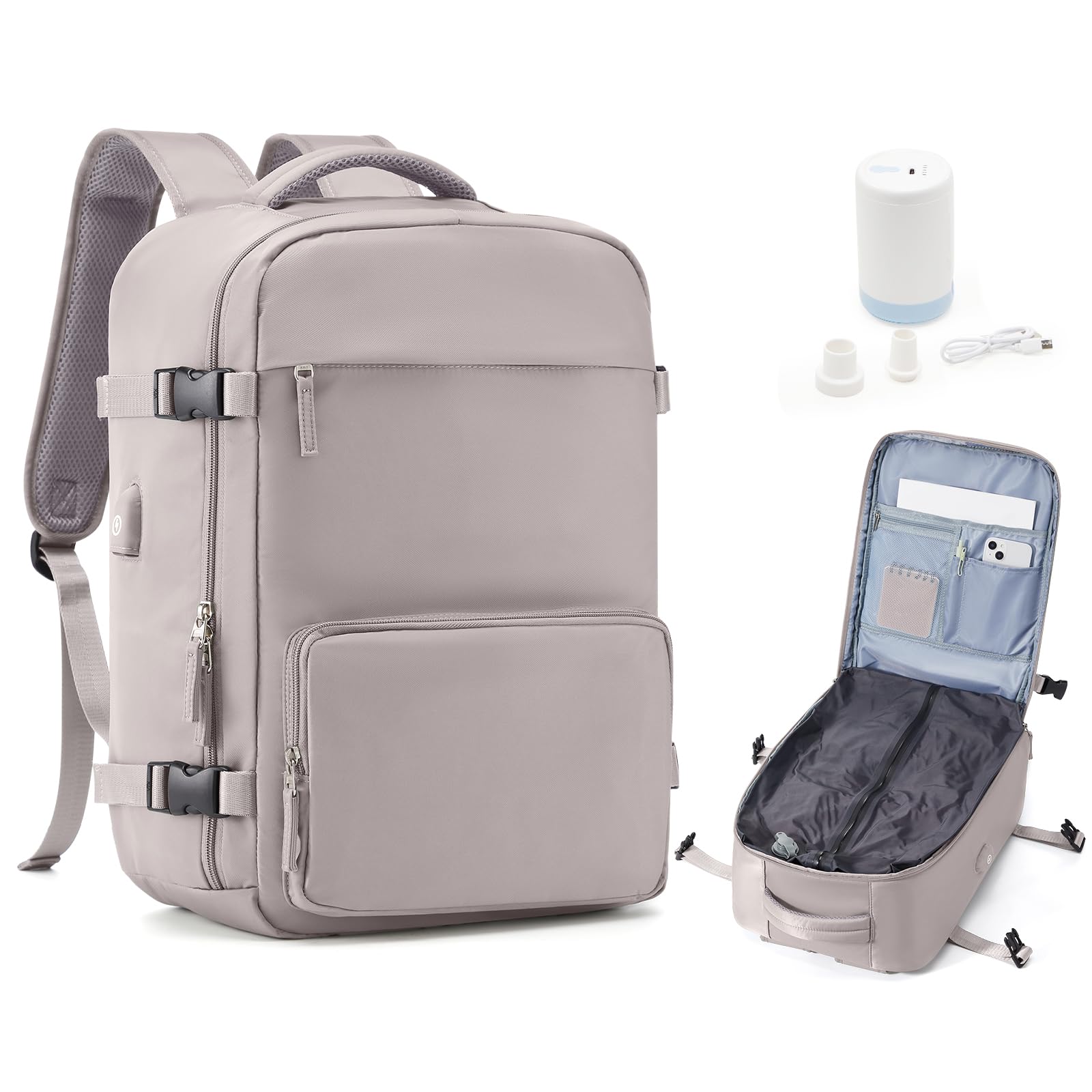wassdins Zaino Ryanair 40x20x25 Sottovuoto con Pompa, Zaino da Viaggio Aereo Bagaglio a Mano, Tasca Antifurto, 40 Litri Grande Easyjet Airbag Donna & Uomo