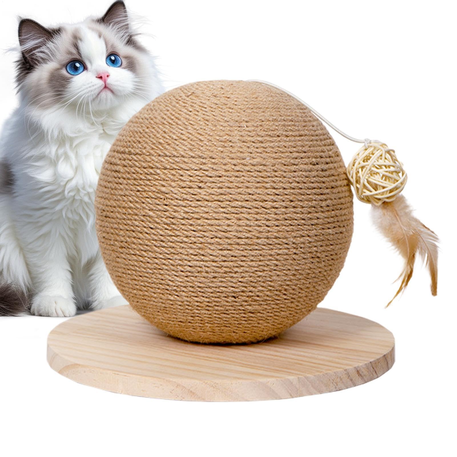 Balle à gratter pour chat en sisal avec plumes interactives