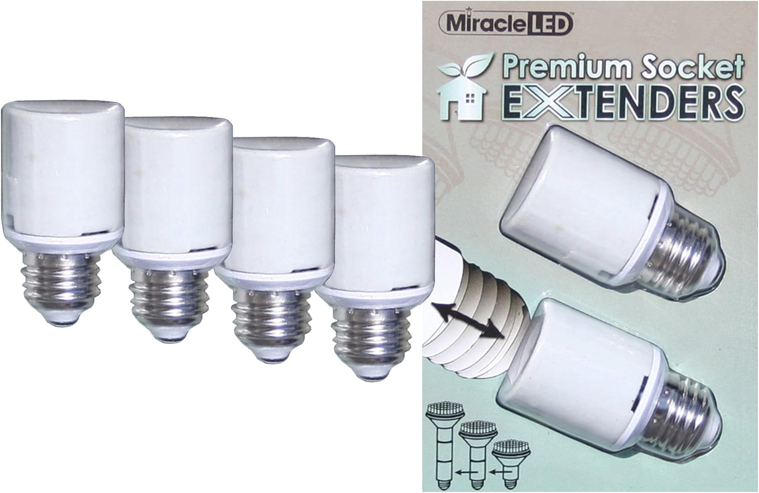 Miracle LED 604830 Premium U.L. Listed Socket Extenders for LED CFL and Incandescent light bulbs, 4 Pack (Two x 2-Packs)