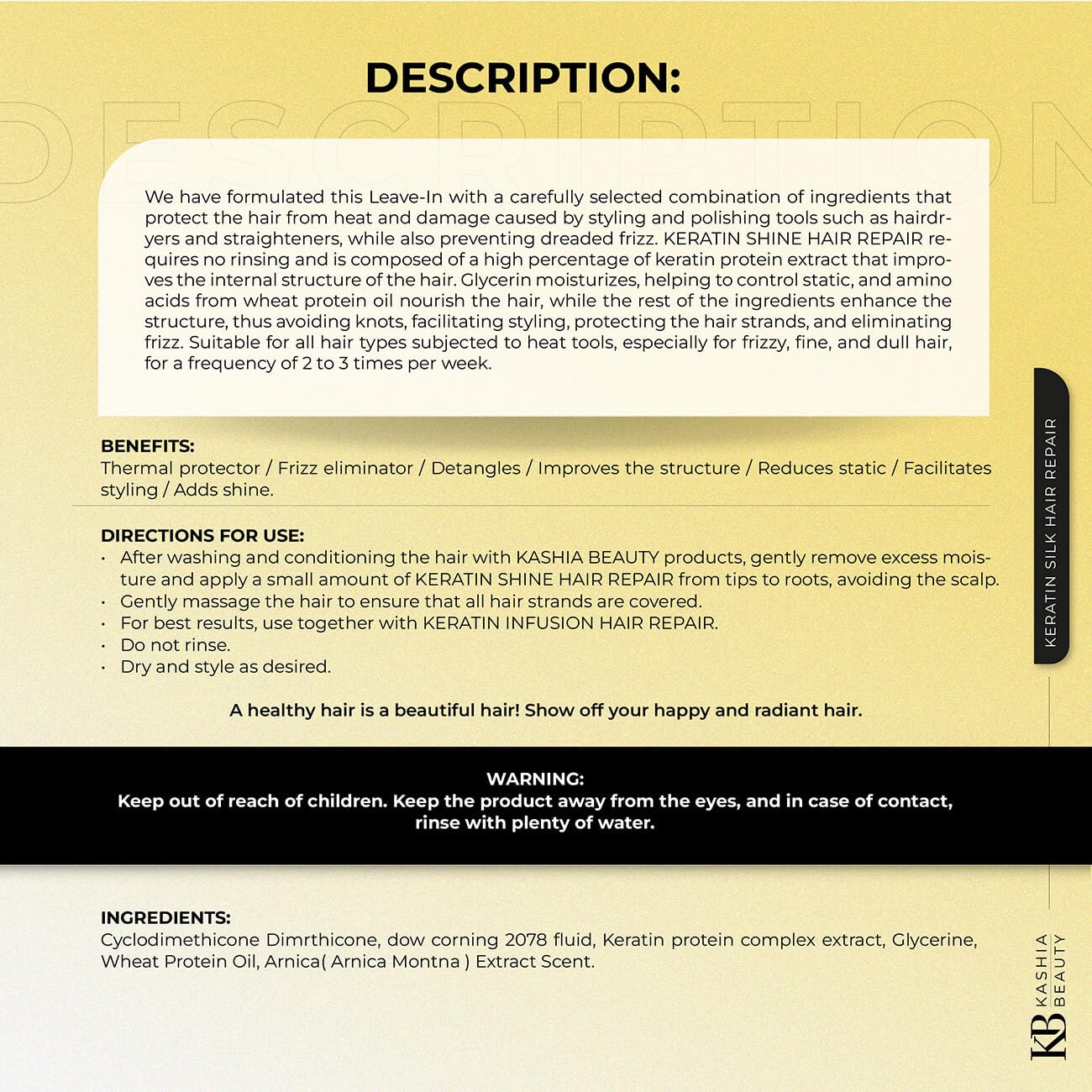 Kashia Beauty Keratin Shine Hair Repair 2 oz – Leave-In Conditioner with Thermal Protection – No Rinse, Anti-Frizz, Shine Boost & Styling Support for Damaged or Dry Hair - Image 7