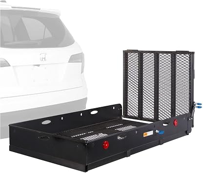 Elevate Outdoor Lightweight Aluminum Tray Premium Cargo Carrier, 60" Loading Ramp for Class III or IV 2" Hitch Receiver, 500 Pound Capacity, Black