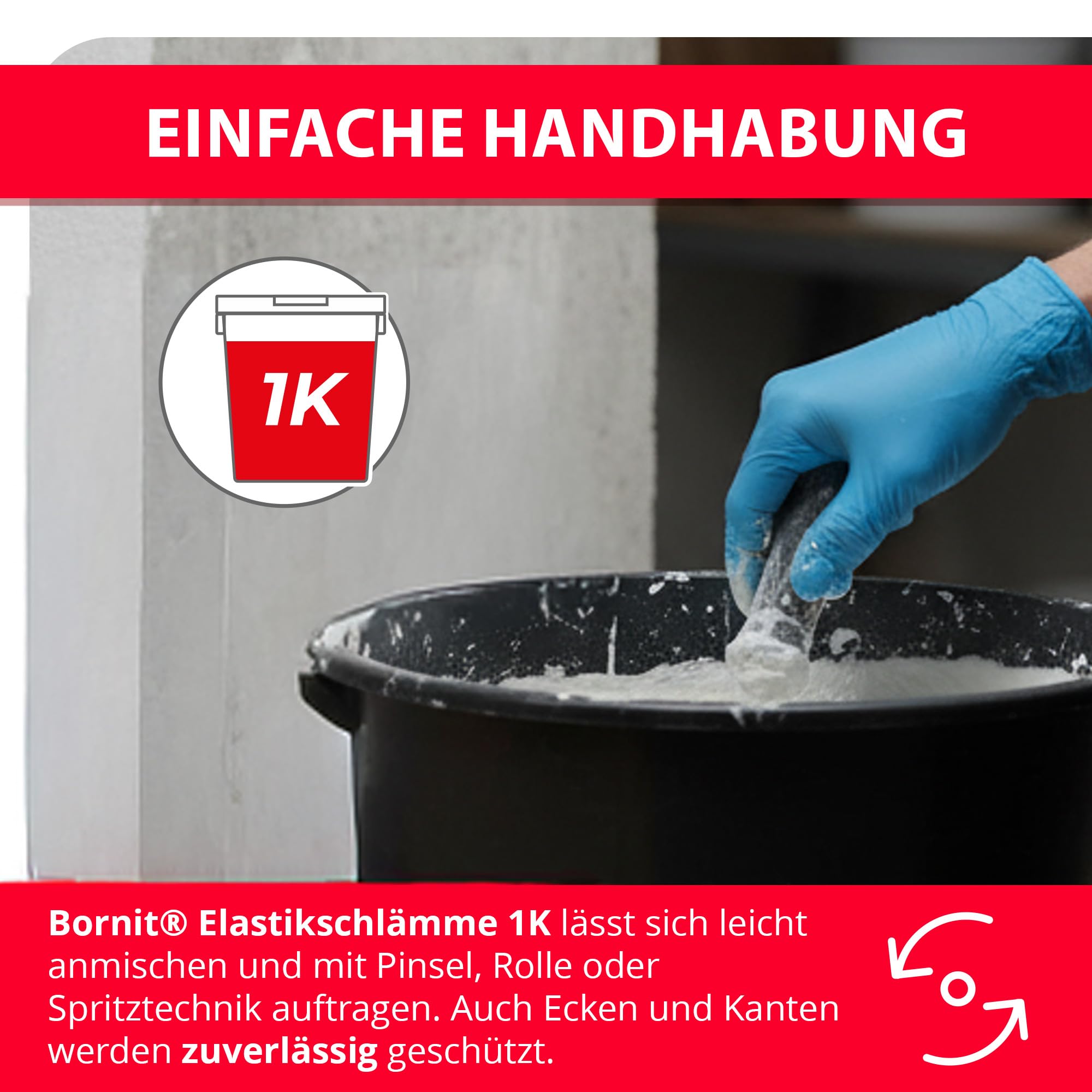 BORNIT Elastikschlämme 1K, 20 kg zementgebundene umweltschonende Abdichtung | wasserdicht und rissüberbrückend, für Sockelbereiche, Terrassen, Balkone, Wassertanks