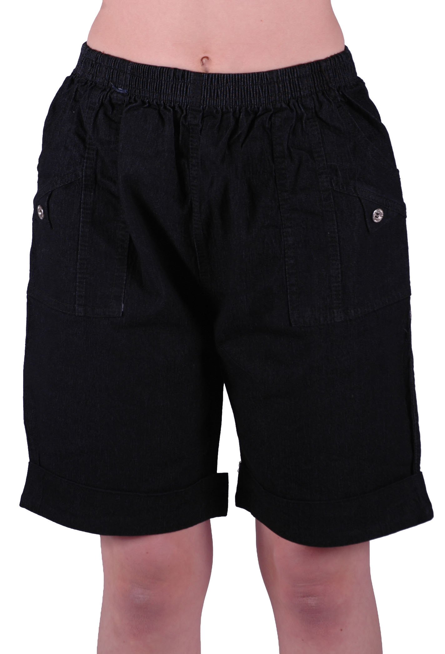 Eye Catch Women's Black Denim Eyecatch - Relaxed Comfort Elasticized Flexi Stretch Shorts Plus Sizes Blackdenim Size 14