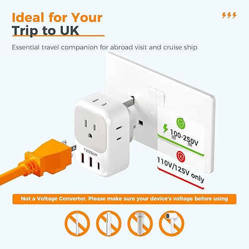 Miniatura 13 de Adaptador de enchufe de viaje para Italia, paquete de 2, adaptador de corriente TESSAN Italia con 4 tomacorrientes, 3 cargadores USB