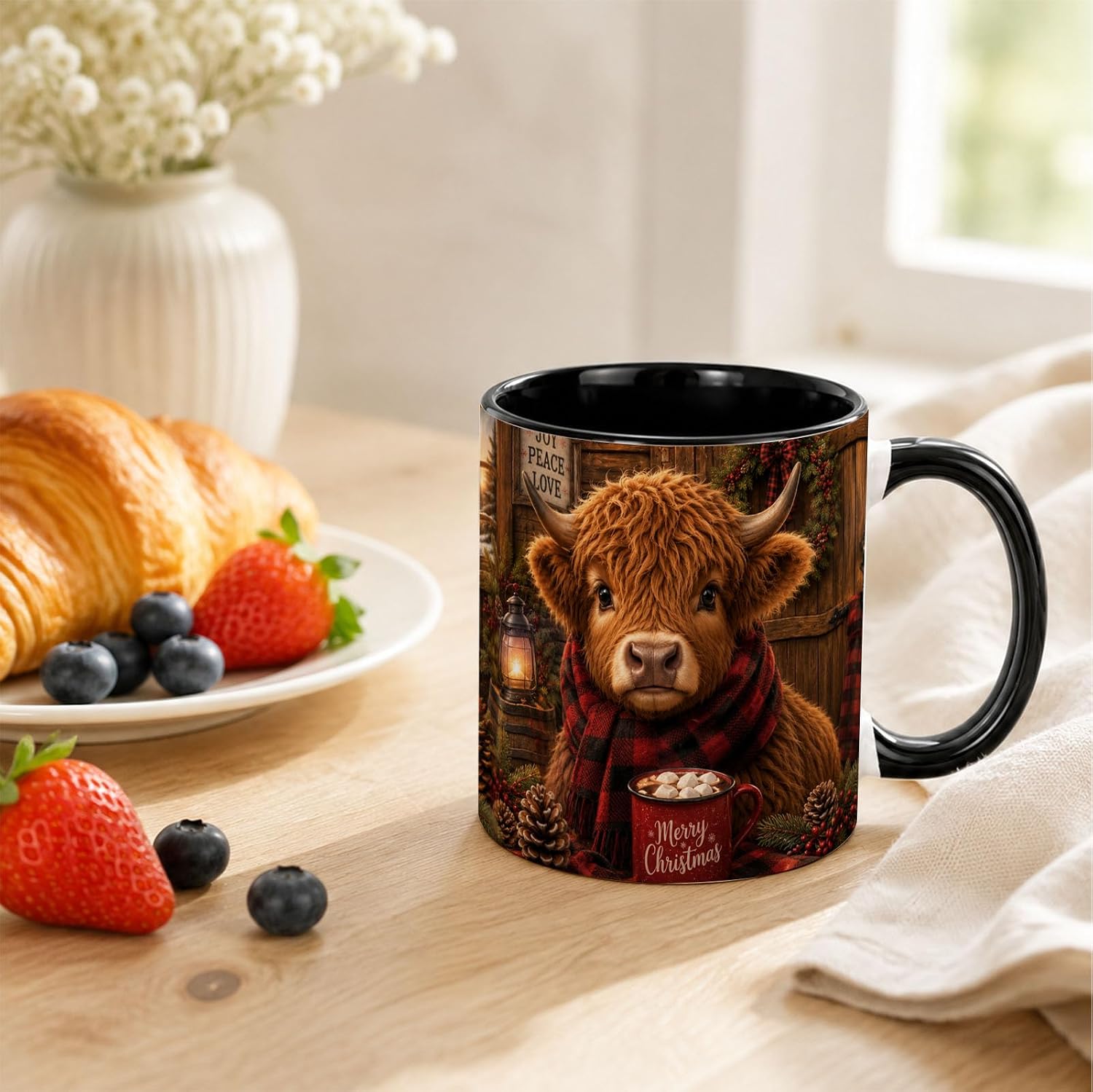 Cozy Christmas Highland Cow Coffee Mug, Cow Lovers Gift, 11oz Ceramic Cup image 3