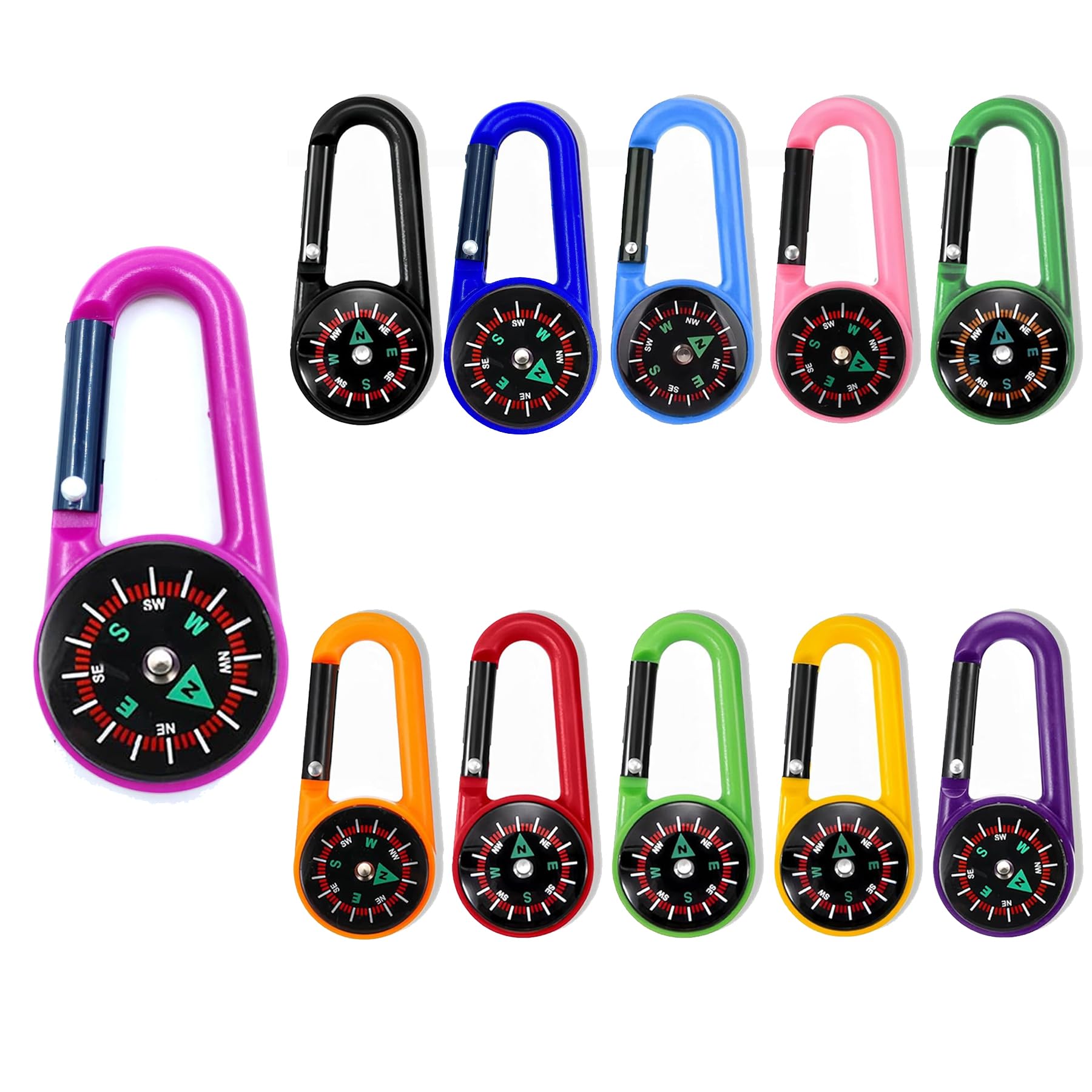 11 Pièces Bouton Boussole Enfant Multifonction Compass Portable Mini Boussole Randonnée Coloré Bouss avec Mousqueton Matériau ABS pour Camping Activités Plein Air Randonnée