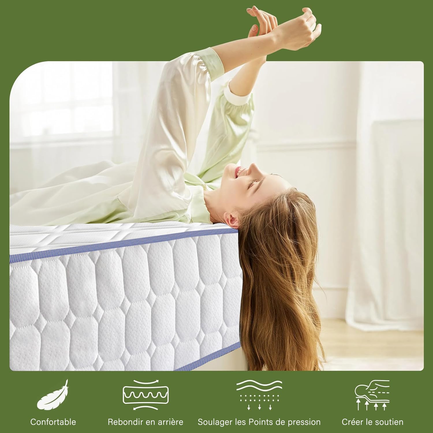 YIDATONG Matelas 90x190 cm 24 cm Ressorts Ensachés Indépendant Mousse à Mémoire de Forme Multicouches 7 Zones