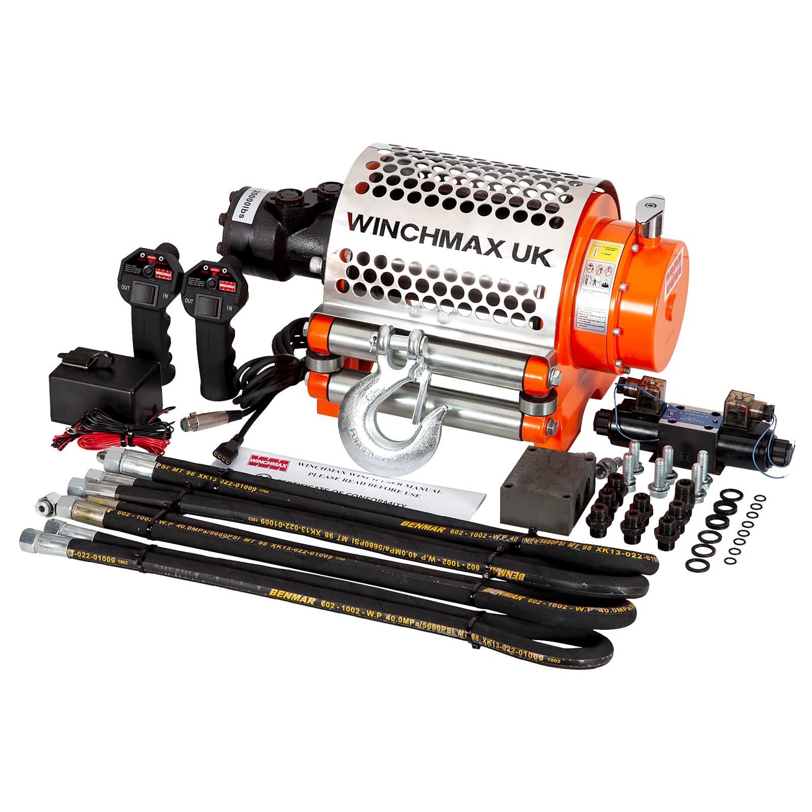 WINCHMAX. Verricello idraulico Z da 9.072 kg (20.000 lb). Fune in acciaio da 25 m x 14 mm. Gancio da 12,7 mm. Sistema di controllo a 12 V.