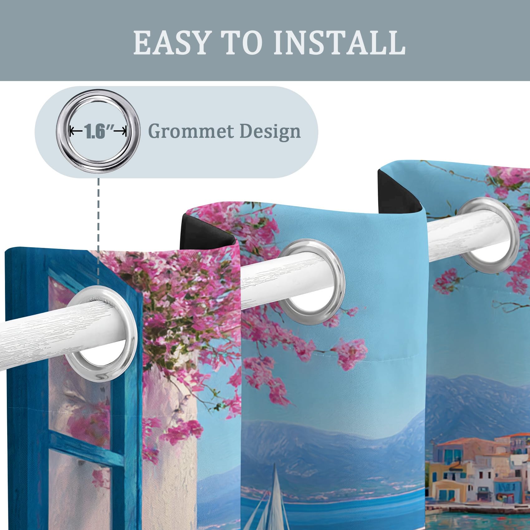 Meer Vorhänge Mit ösen Blickdicht, Ozean Maritim Landschaft Fenster Vorhang Schlafzimmer Wohnzimmer Küche 110 x 215 cm Lang, Übergardinen Innen Verdunklungsvorhänge