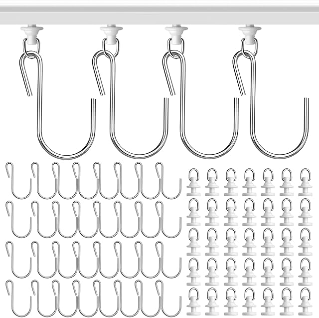 Curtain Glider Hooks Shower Curtain Hooks Metal 40Pcs Shower Curtain Hooks Rings Curtain Rail Slider Hooks for Window Door Bathroom Shower Rods Curtain