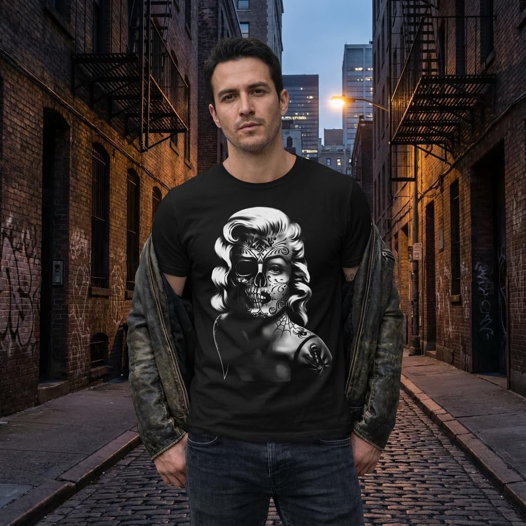 Blonde Bombshell Sugar Skull Tee Hollywood Day of The Dead Rockabilly Style Shirt