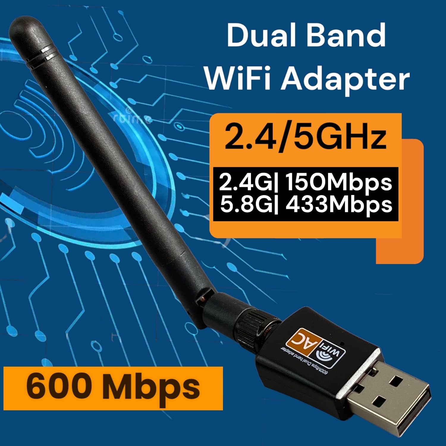 AC600 Mbps Dual Band Internet USB WiFi Adapter for desktop PC 2.4/5GHz, Desktop-Laptop wifi adapter Wireless Receiver Network Dongle with Antenna, Compatible with Windows11.10/8/7/XP/VISTA, MAC, LINUX