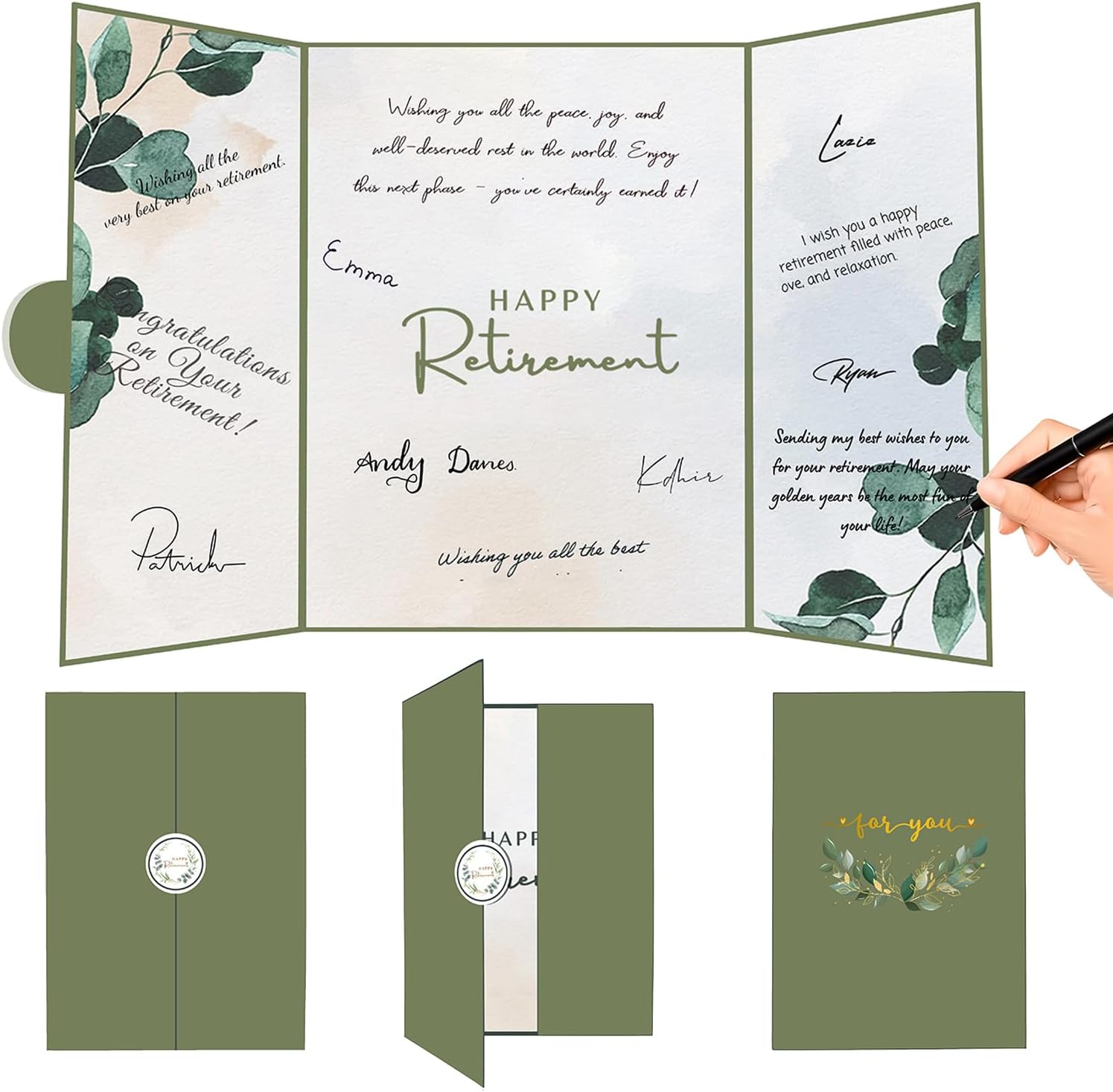 Retirement Gift for Women, Retirement Party Decorations, Green Creative Retired Guest Sign in Guest Book Alternative, Offcially Retired Signing Card Board for Farewell Party Supplies
