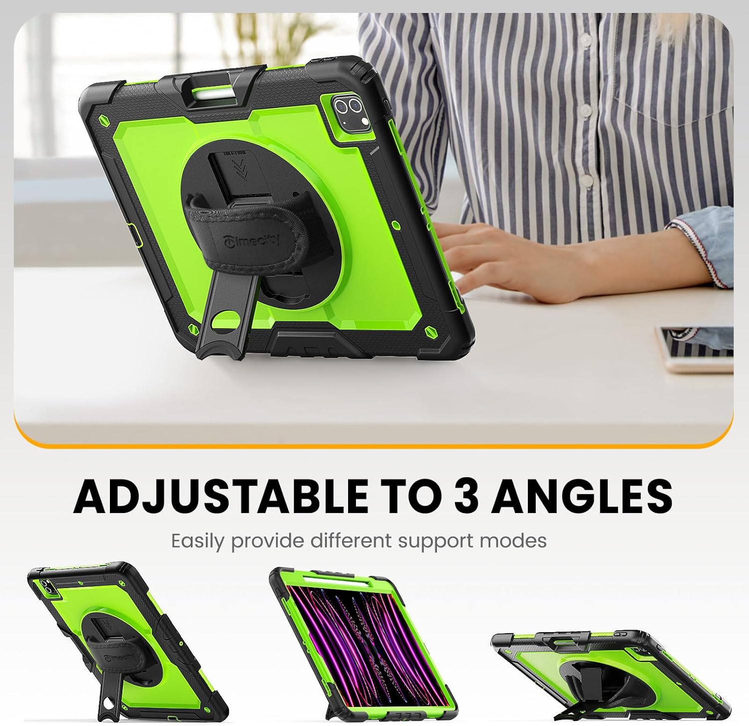 Timecity iPad Pro 12.9 Case 6th/5th/4th/3rd Gen, 360° Rotating Stand, Pencil Holder & Wireless Charging, Shockproof with Screen Protector & Shoulder Strap - for Designers & Professionals - Green