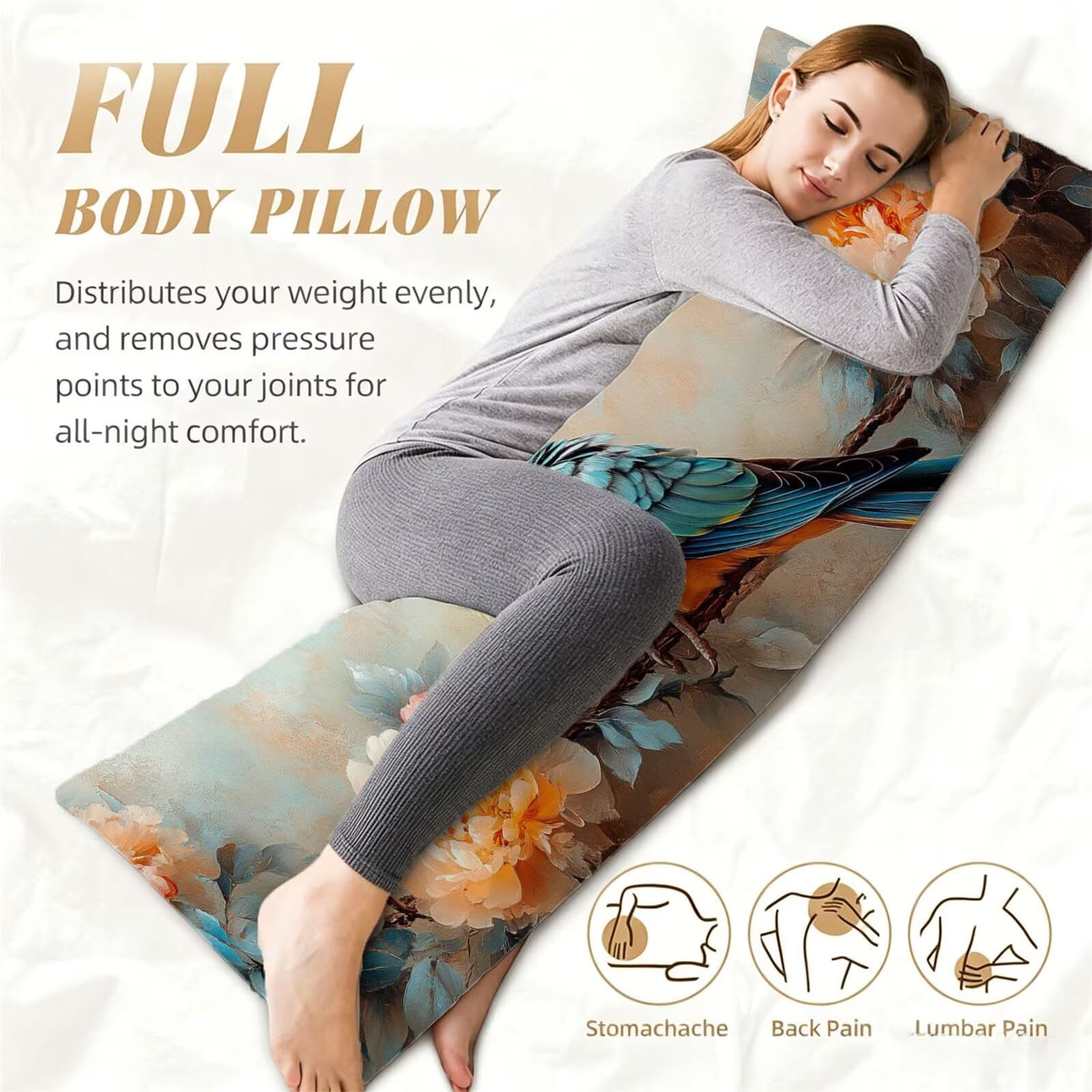 Funda de Almohada 60 x 180 cm Animal Protector Almohada 180 cm con Cremallera Invisible, Terciopelo Suave y Transpirable Pillow Case Loro Impresión a Doble Cara para Cama, Sofá y Dormitorio dg-336