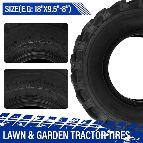 Miniatura 4 de SUNROAD Neumáticos de tractor para cortacésped de 18 x 9.50-8 de 18 x 9.50 x 8 189.50-8 para césped y jardín, neumáticos para carrito de golf, sin