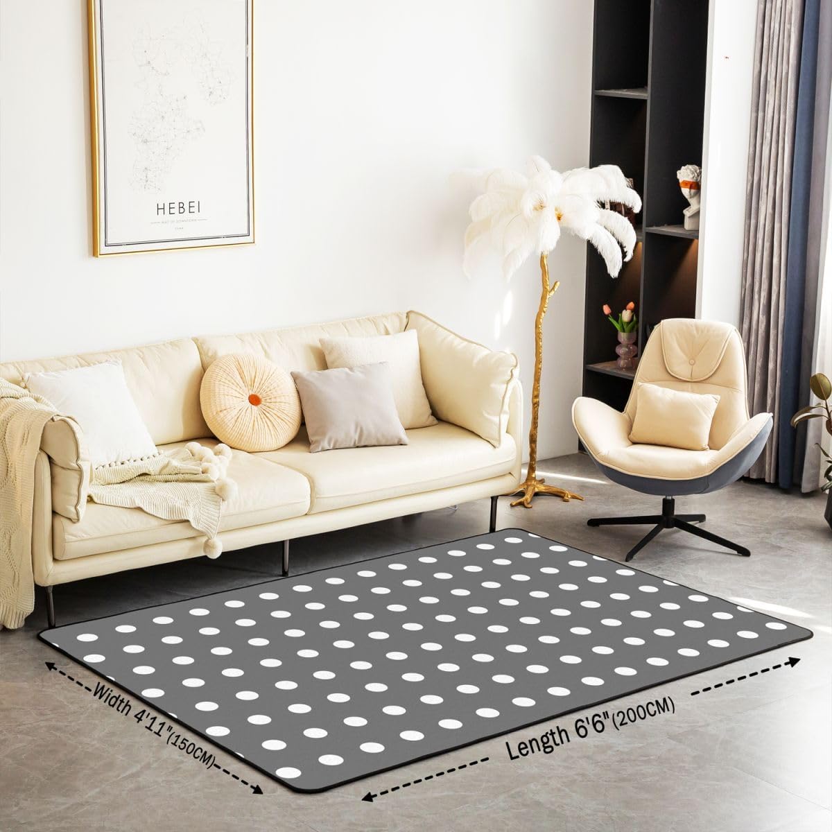 Kids Polka Dots Area Rug 5x7 Retro Geometric Indoor Floor Mat for Boys Girls Teens Bedroom Decor Grey White Decor Carpet Breathable Soft Lightweight Microfiber Women Men Modren