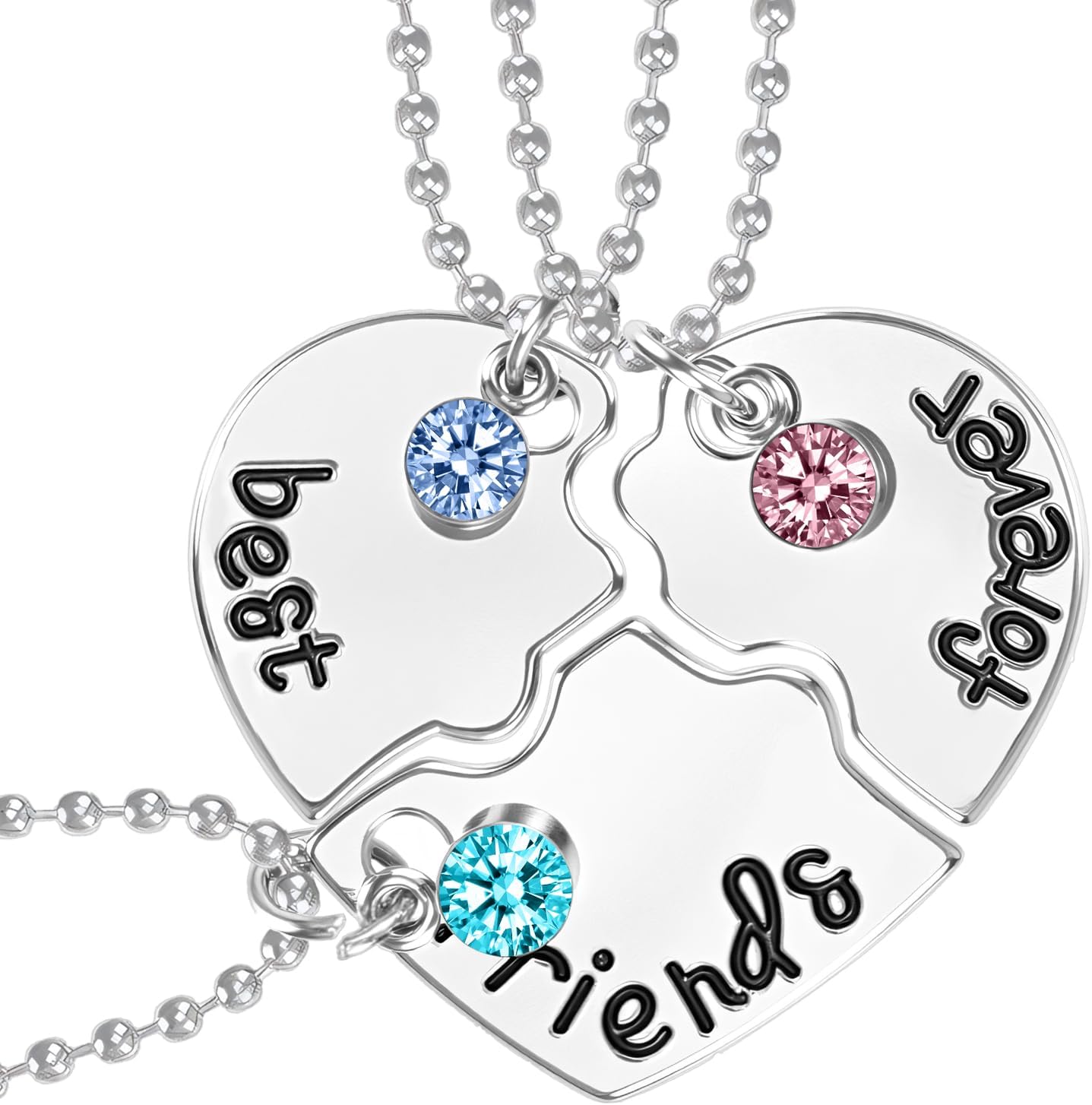 Friendship Necklace for 3, BFF Best Friend Necklaces 3 Heart Broken Stitching Necklace Heart Puzzle Matching Jewelry Gift for Women