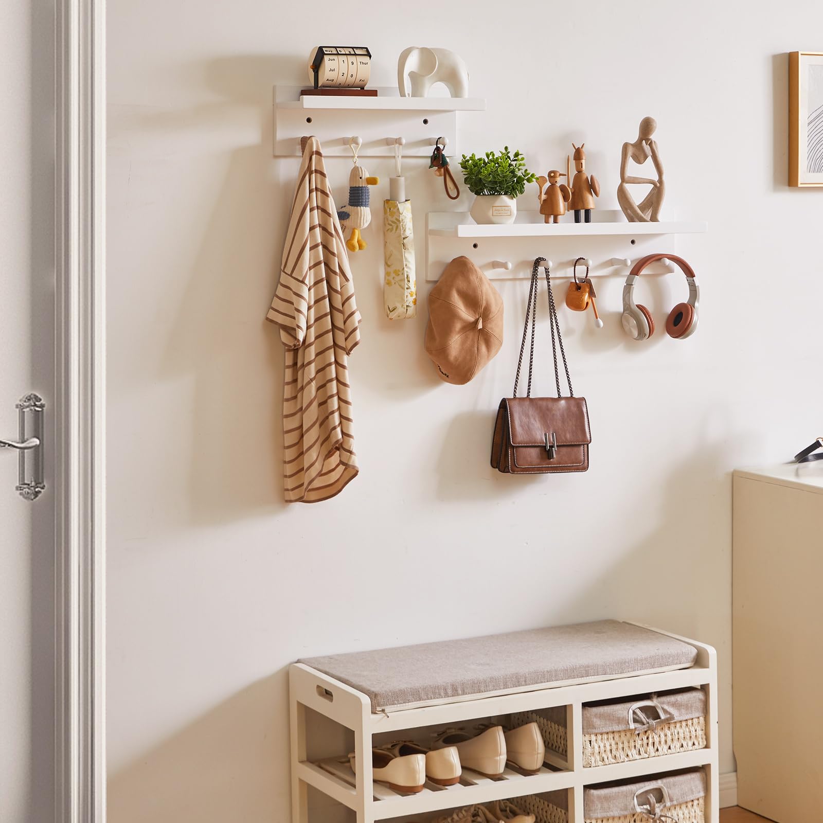 Aibiju Perchero de Madera con Estante Montado en la pared, Estante Colgante de pared de Entrada de 60 cm, para Baño, Cocina, Organizador de Llaves de Toalla Blanco YD-WS0260W