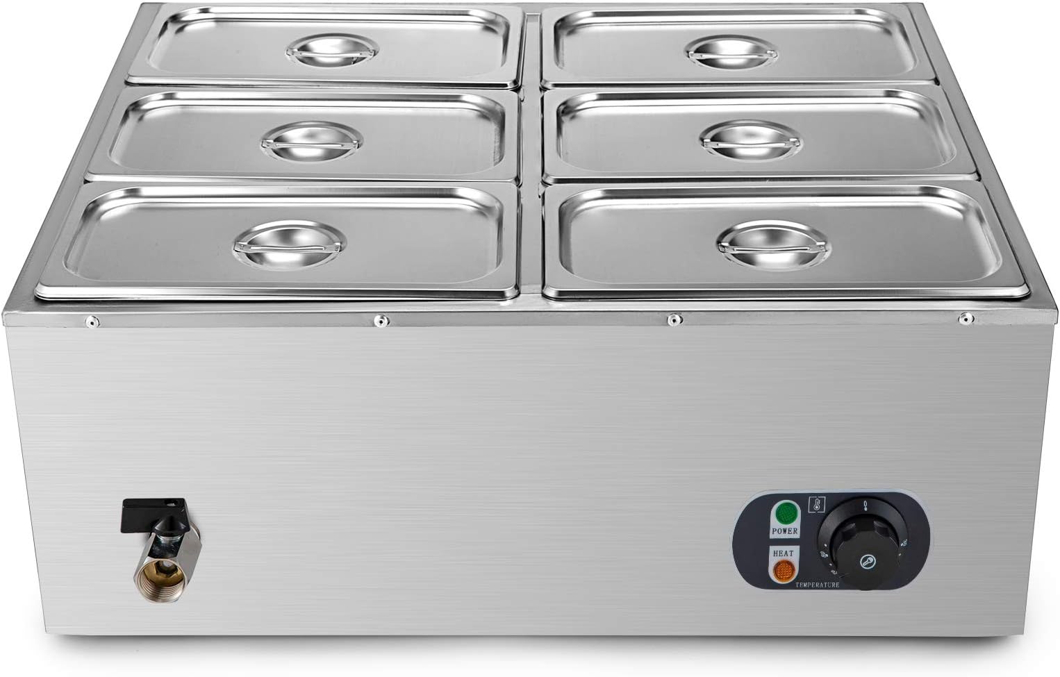 Happybuy Commercial Food Warmer Countertop 110V 6 Pan Electric Food Warmer 850W Stainless Steel Buffet Warmer Server Steam Table for Parties Restaurants Cabinet