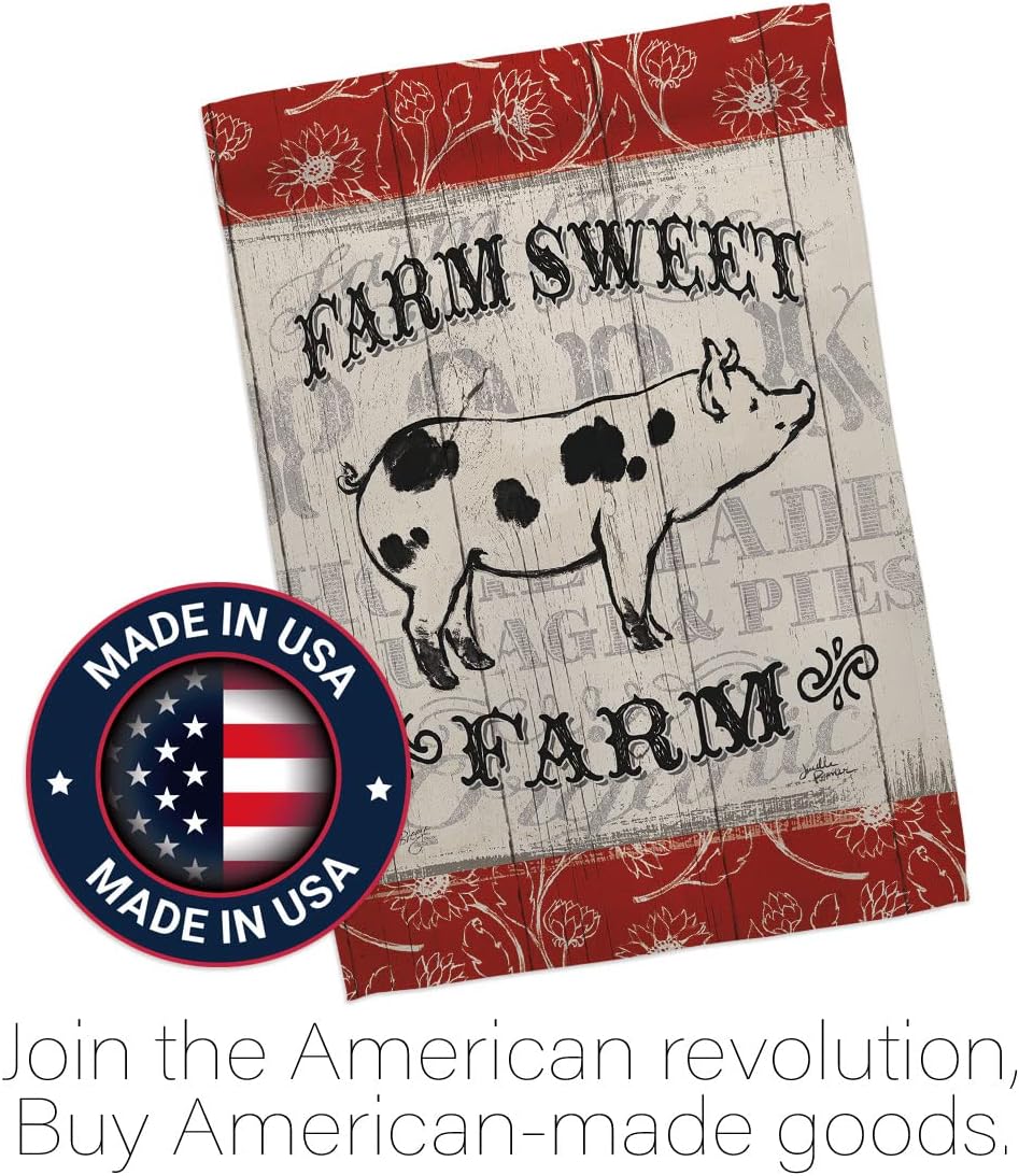 Breeze Decor Sweet Farm Pig House Flag Pack Barnyard Animal Cow Horse Rooster Farmhouse Pet Nature Creature Applique Decoration Banner Small Garden Yard Gift Double-Sided, Made in USA