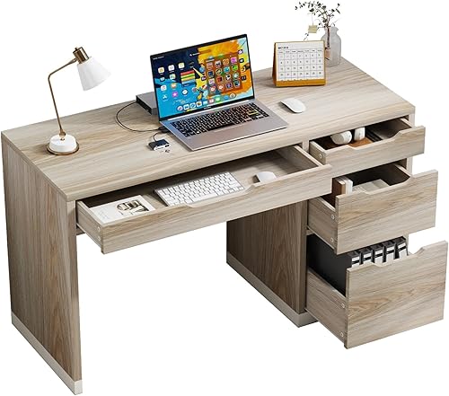 Miniatura 6 de Escritorio pequeño de 48 pulgadas con cajones, escritorio de computadora con archivador de almacenamiento para dormitorio, escritorio de oficina con