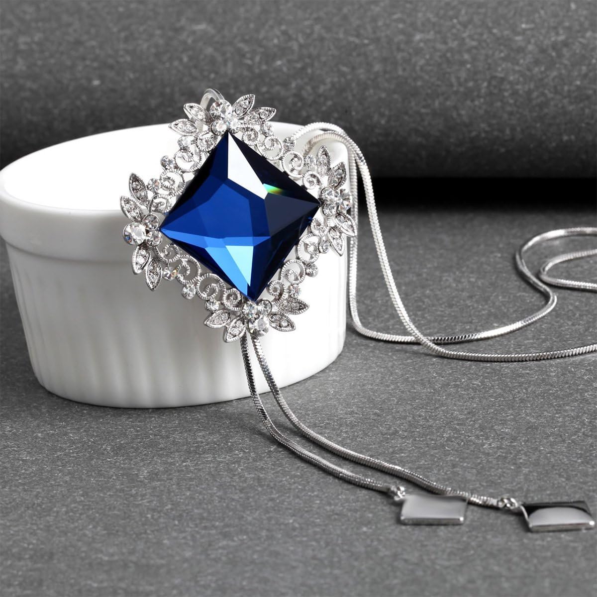 Long Chain Necklace With Rhombus Pendant and Sparkly Glass | Charm Jewelry for Women | Boho Long Pendant - Image 6