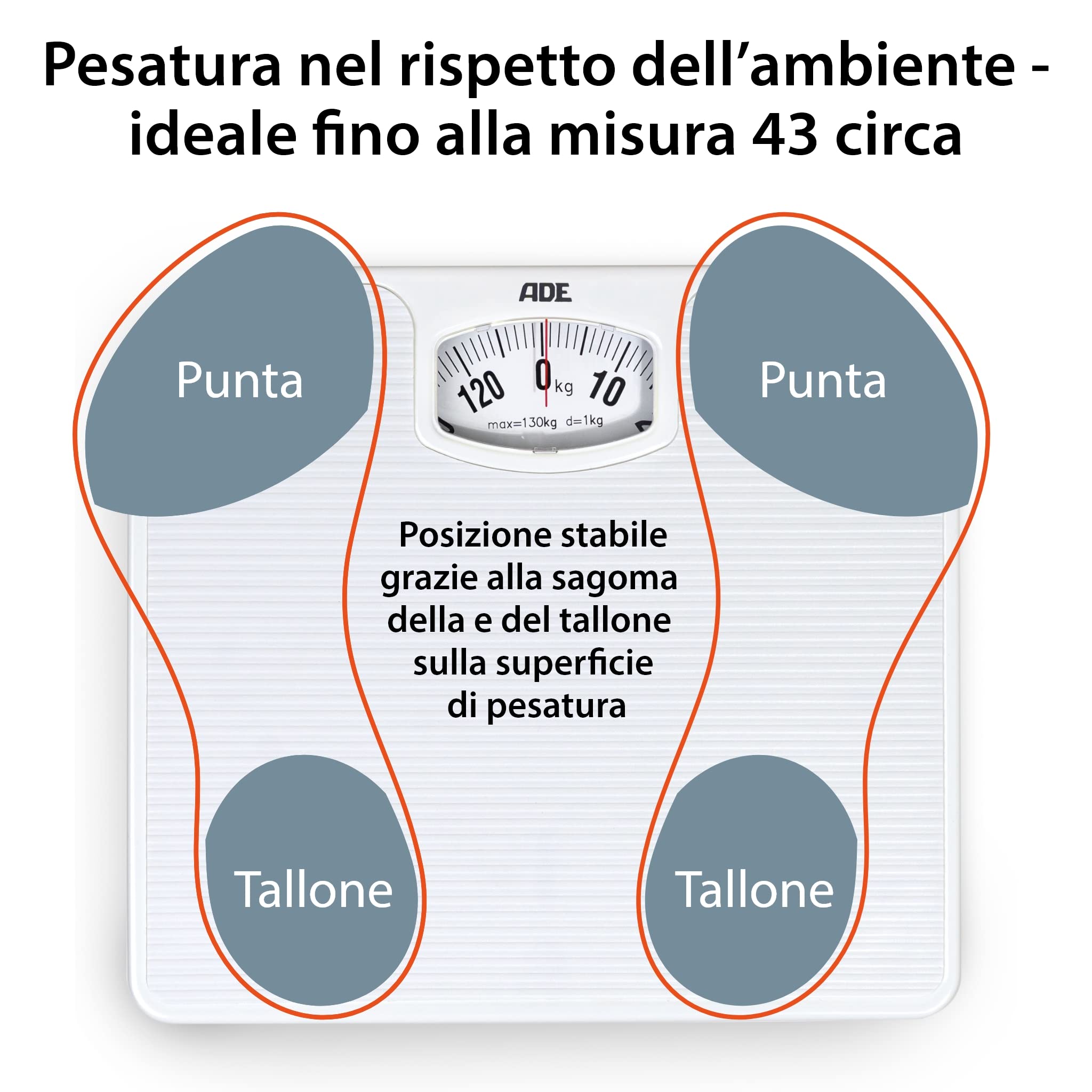 ADE Bilancia Pesapersone Meccanica Nina, Bilancia Pesapersone Analogica in Plastica Abs di Alta Qualità, Meccanismo in Metallo Solido, Scala di Facile Lettura, Bianca