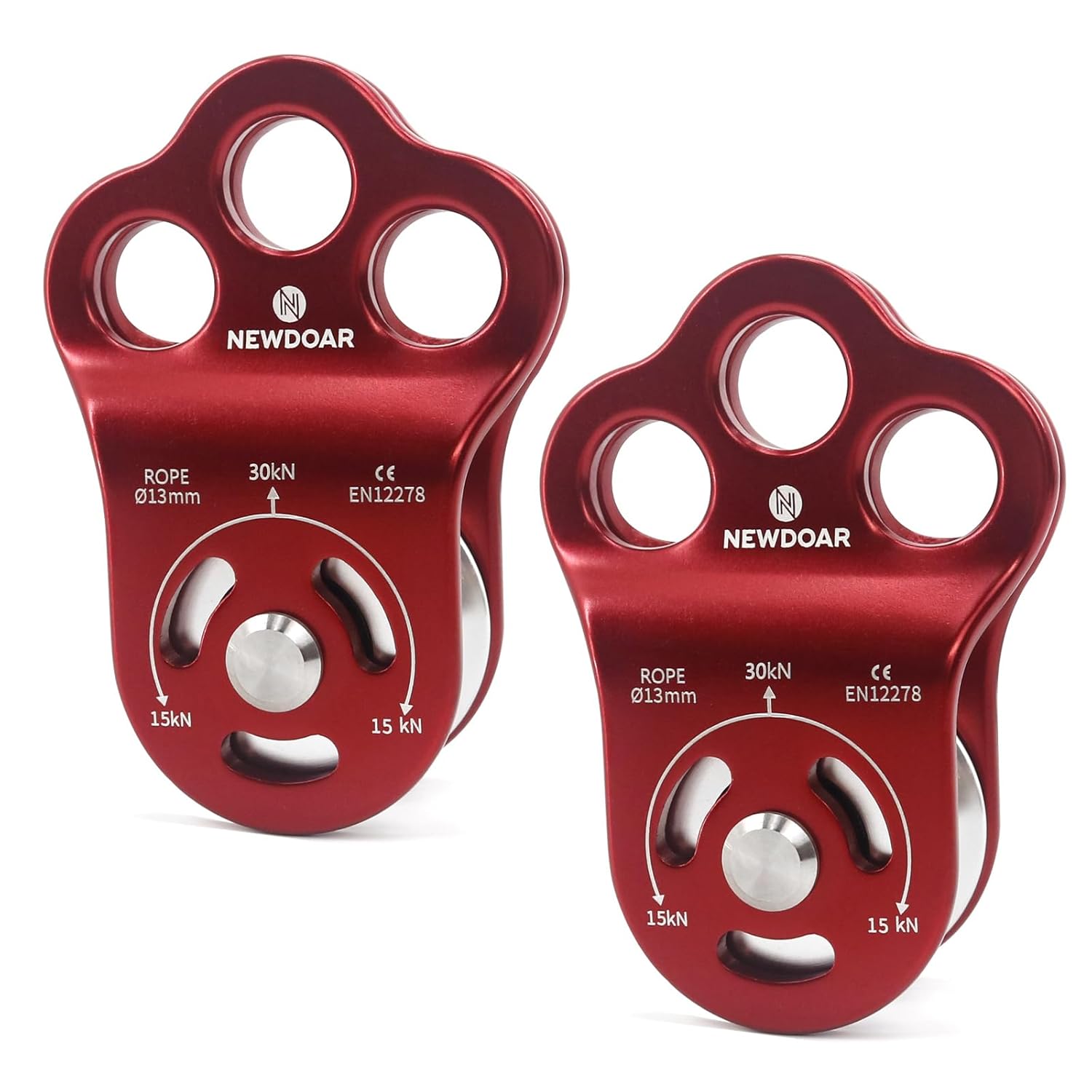 NewDoar 30 KN CE認定 3穴レスキュークライミングプーリー、マックスロープ13mmロープ運搬、ベアリングラペリング、ジ