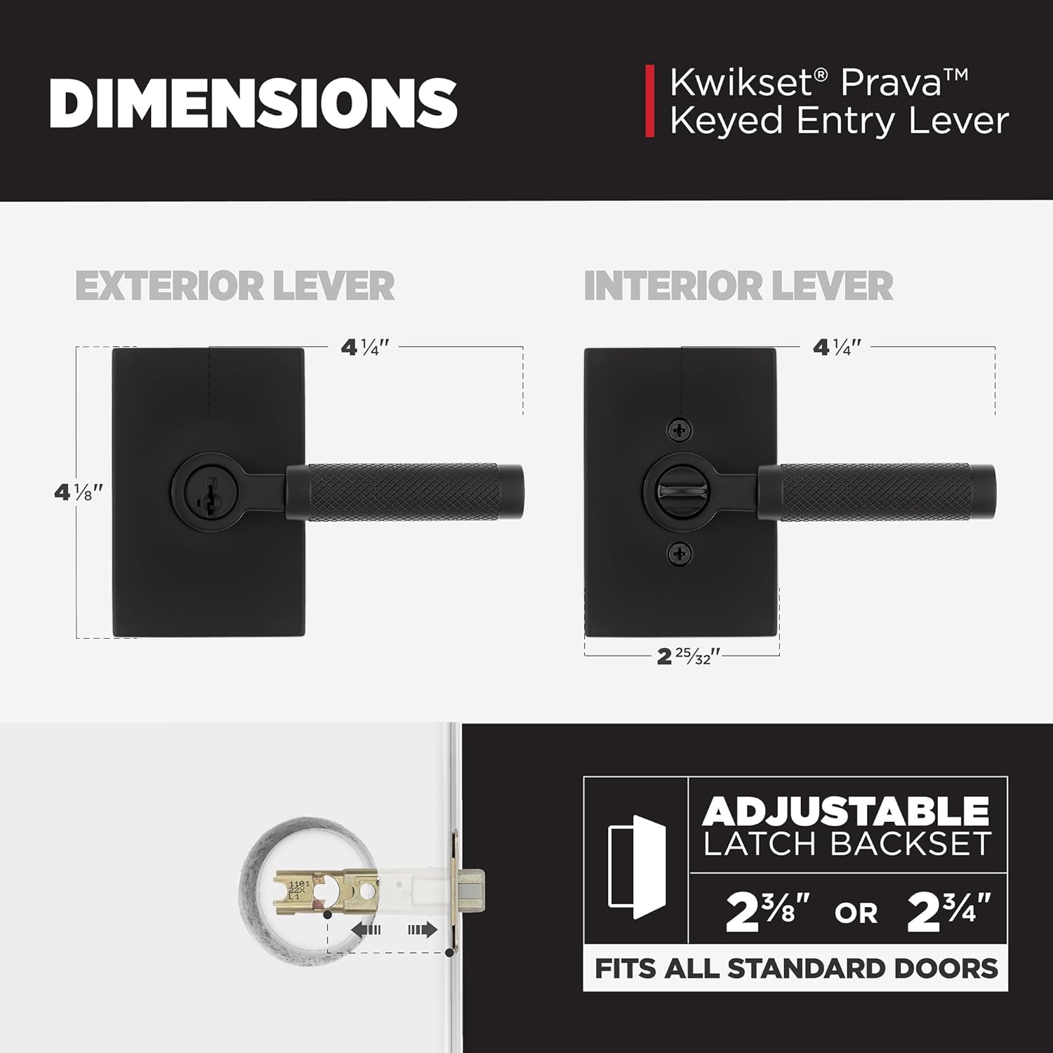Kwikset Prava Entry Door Knurled Handle with Lock and Key, Secure Keyed Reversible Lever Exterior, for Front Entrance and Bedrooms, Matte Black, Pick Resistant Smartkey Rekey Security and Microban