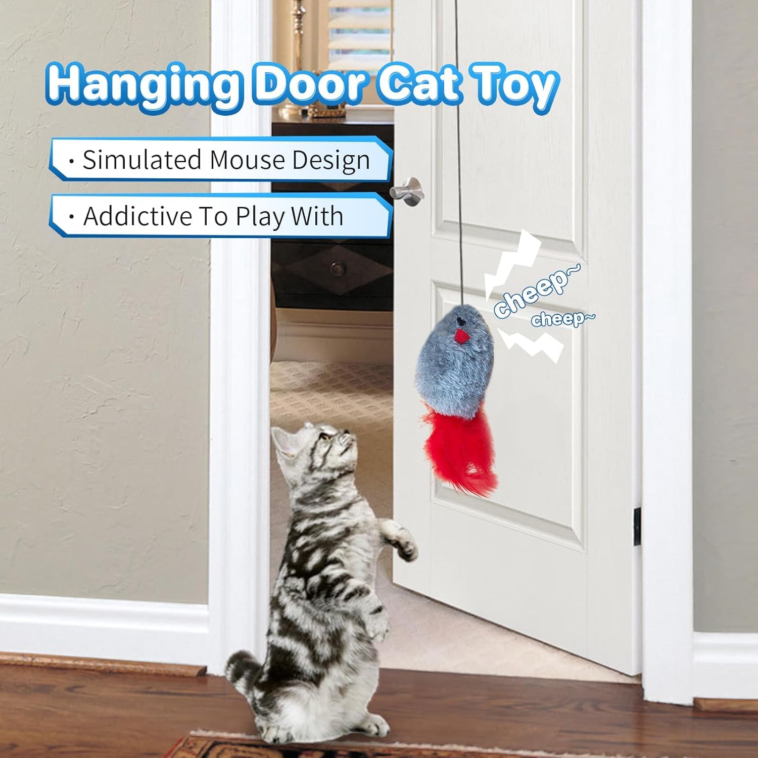 Katzenspielzeug 2-teilig – Interaktive Hängende Mäuse Mit Quietschgeräusch, Federschwanz, Für Indoor-Katzen