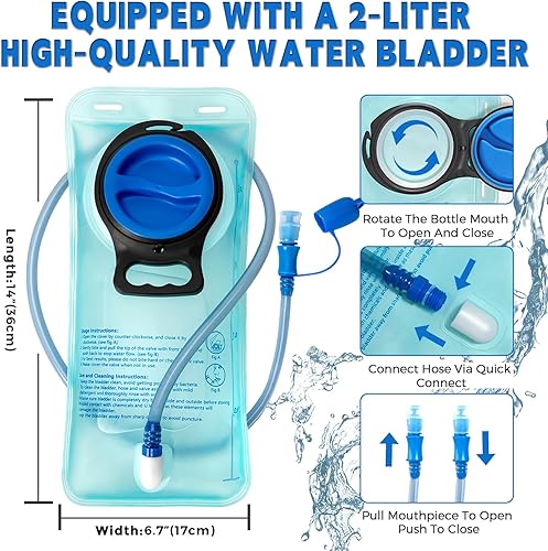 Miniatura 7 de Chaleco de hidratación al aire libre para correr y senderismo, mochila de agua ligera y transpirable con vejiga de 2.0 L, bolsa de pecho sin rebote