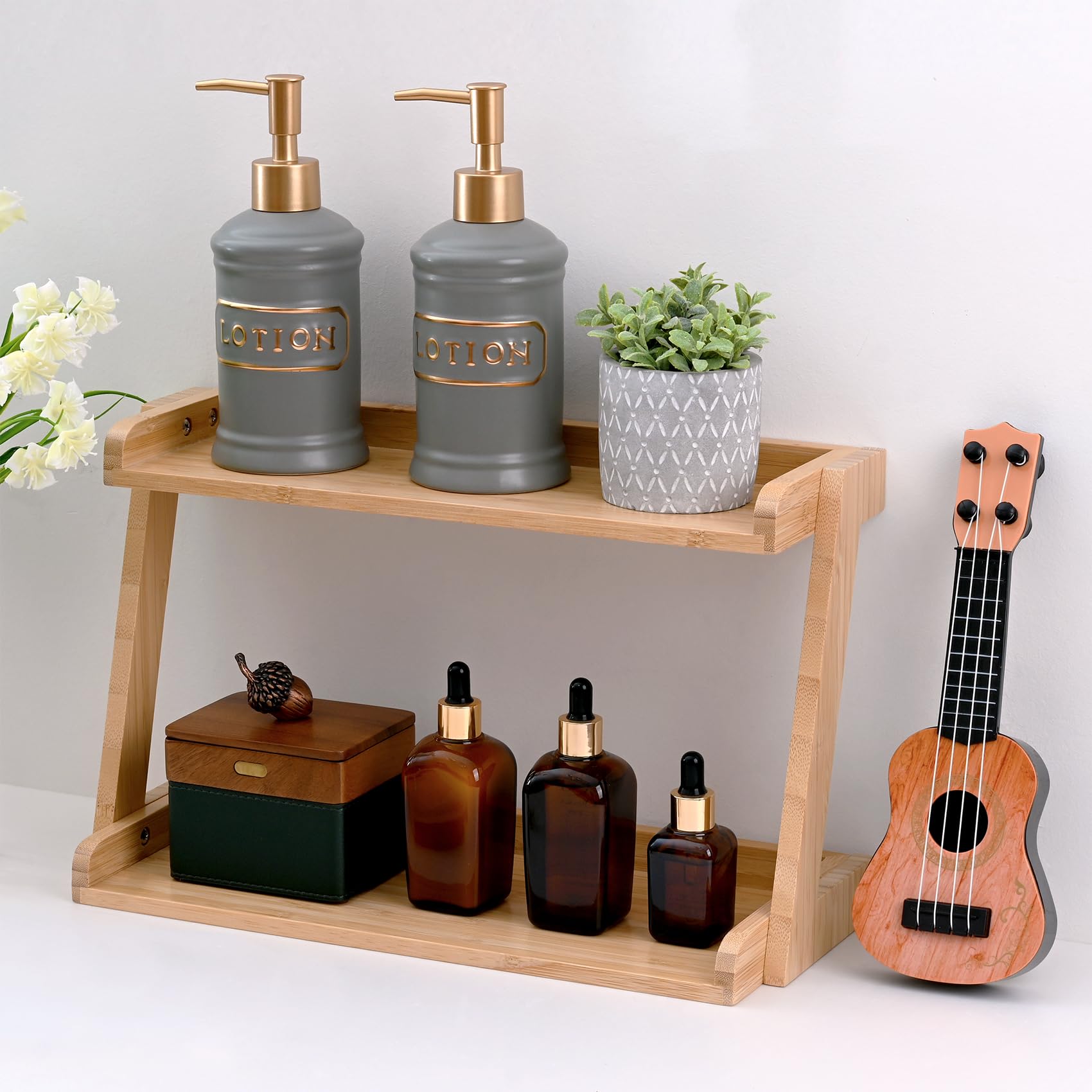 Snapklik.com : 2 Tier Bathroom Organizer Countertop, Bamboo Wooden ...