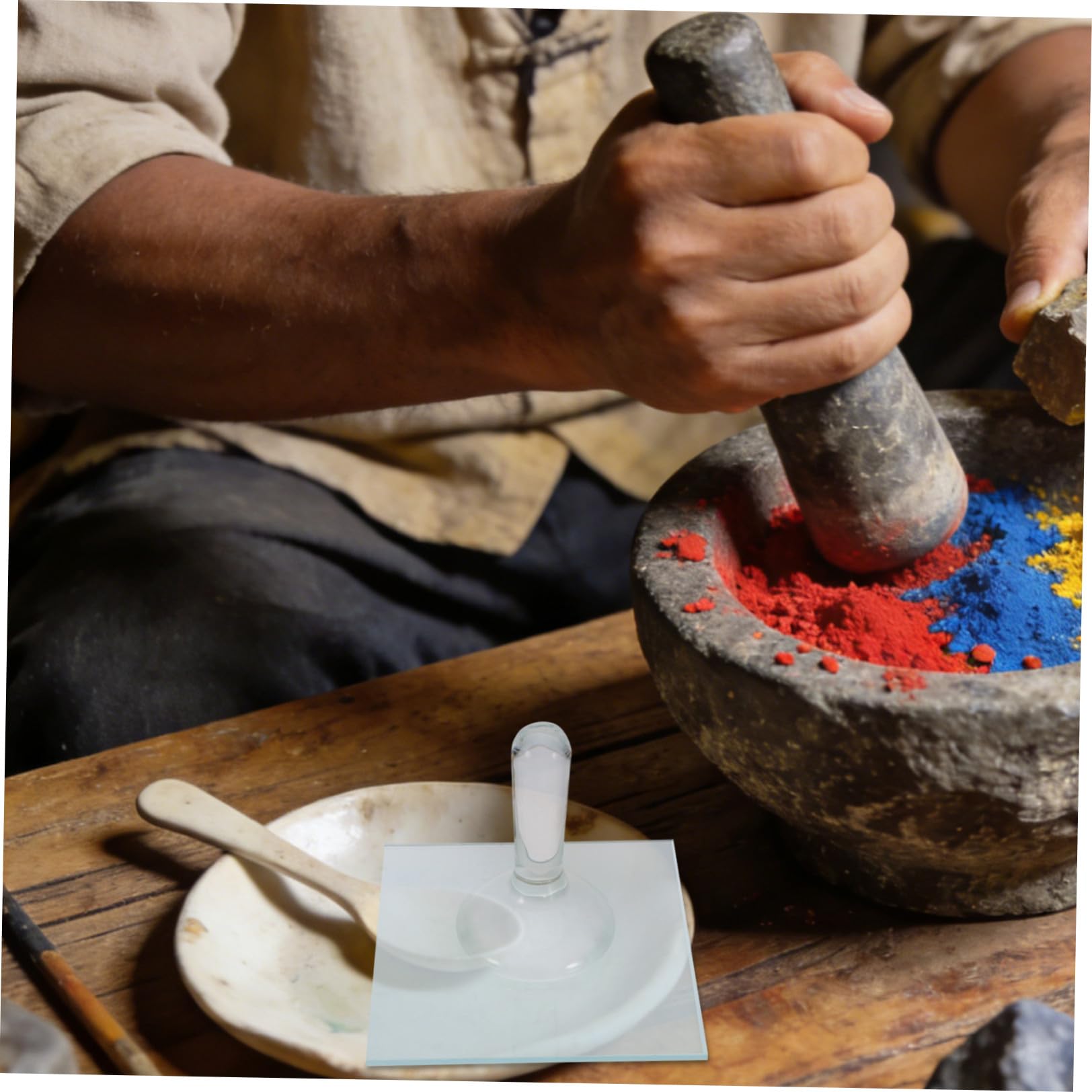 Healvian Set Pestello Leggero per Macinazione Pigmenti Minerali in Vetro e Piastra di Macinazione per Pittura a Olio e Studio per Artisti e Appassionati