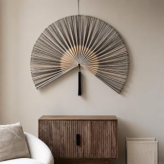 Fan Wall Decor，Large Bamboo Wall Fan for Over Bed Headboard Giant 40" Handcrafted Woven Bamboo Wall Fan Decor,Above Bed Headboard Alternative for Boho Home Aesthetics (40" Lx28 W)