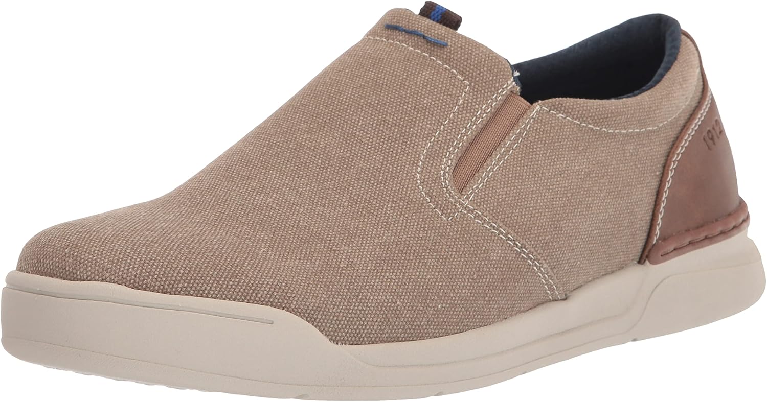 Nunn Bush Men's KORE Tour Canvas Plain Toe Slip-On Athletic Style Sneaker Loafer, Stone, 13 Wide