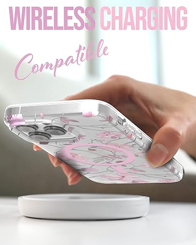 Miniatura 3 de ENCASED Funda magnética diseñada para iPhone 14 PRO con protector de pantalla, compatible con accesorios MagSafe para teléfono (flores rosas)