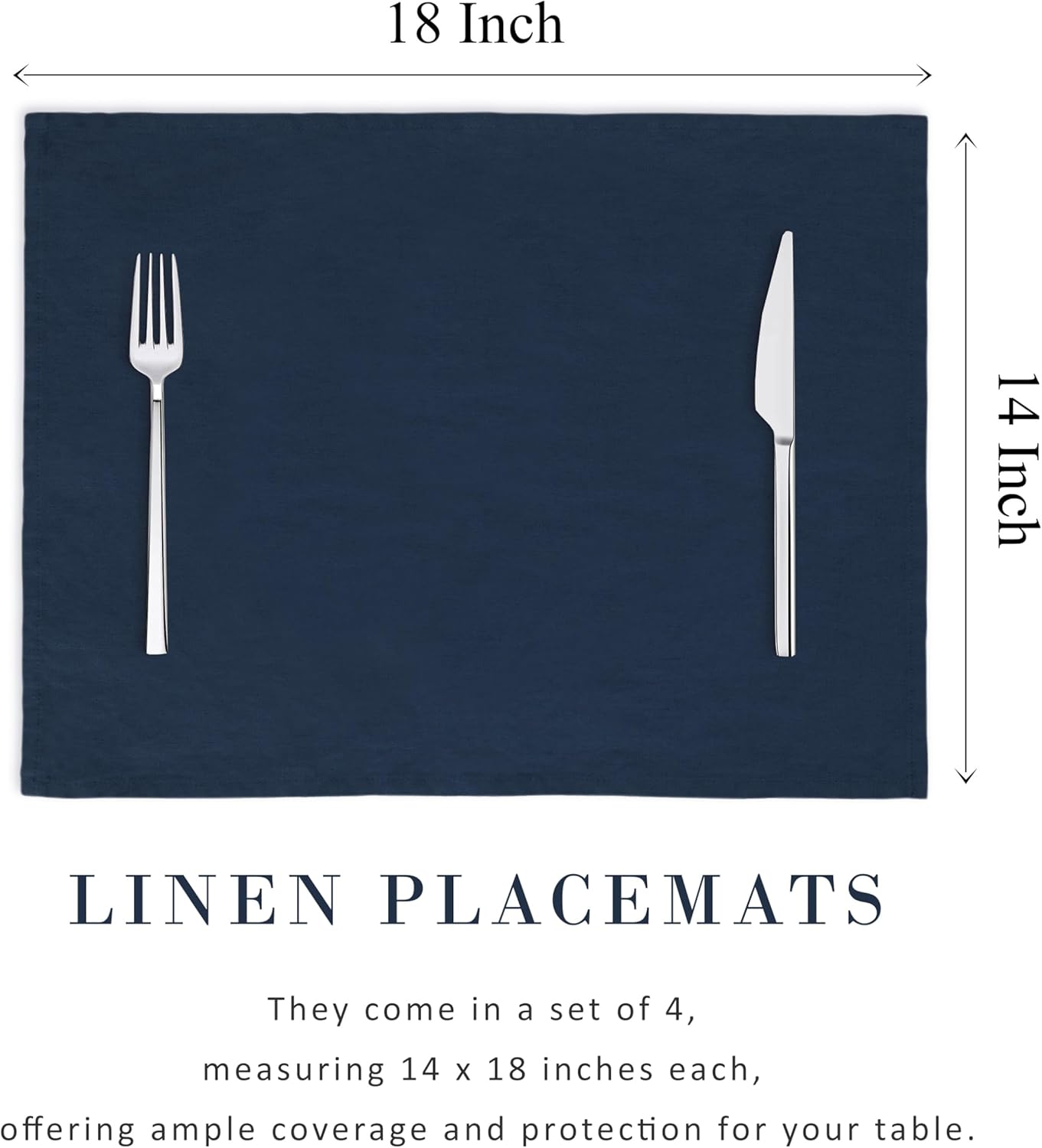 French Linen Placemats 14 x 18 Inch,100% Pure Flax Stonewashed Table Mats for Dining & Special Occasions - Set of 4 (P-Navy, Placemats 14 x 18 Inch (Set of 4))