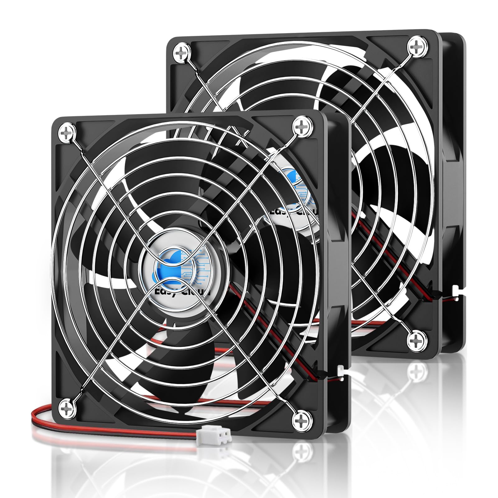 Lot de 2 ventilateurs d'ordinateur 120 mm 12 V à 2 broches CC 1800 tr/min à double roulement à billes 12 V