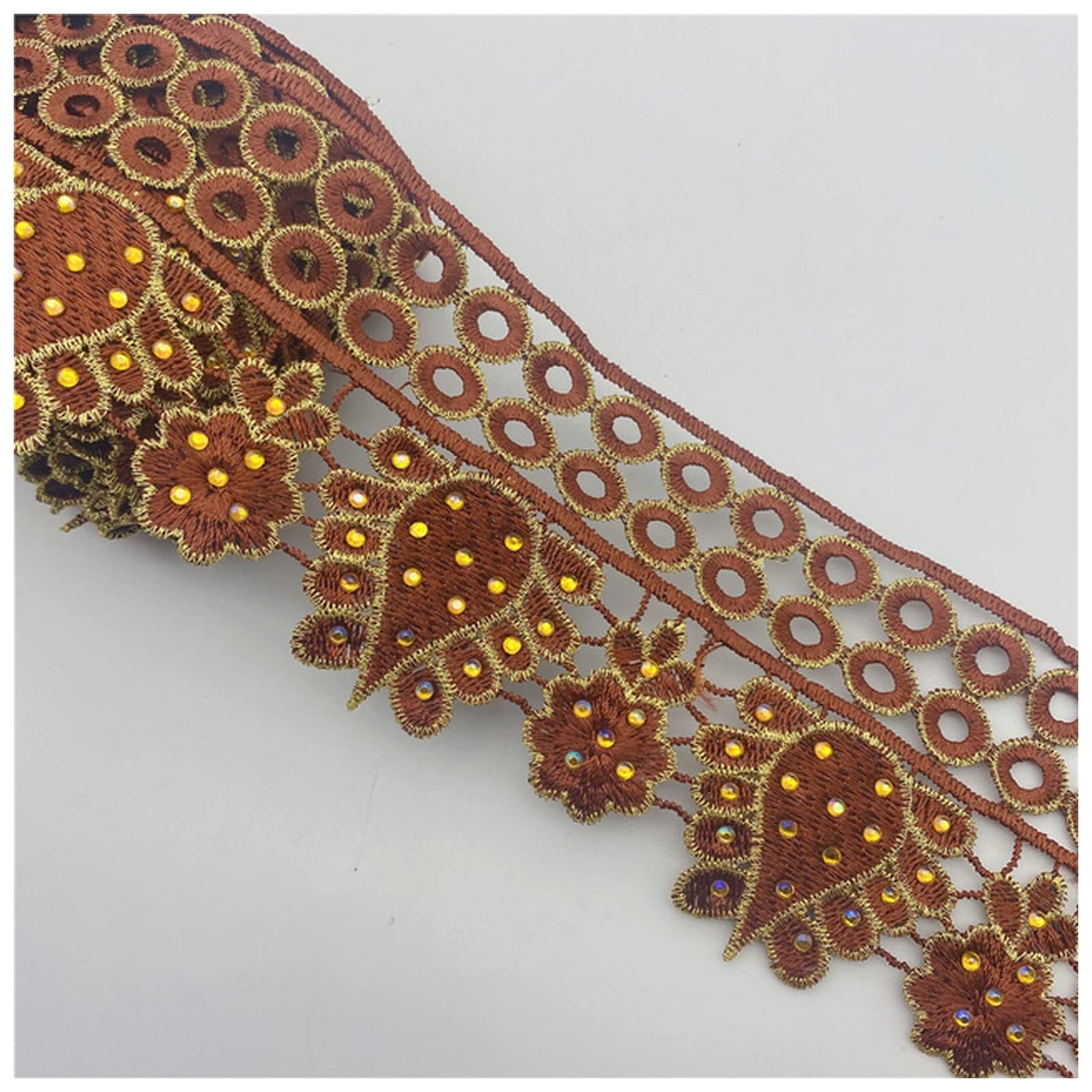 Ruban De Dentelle 10YARDS Africain DE LA DACE Motif Motif MÉTALLIQUE Large DE 8CM Ruban De Jute Dentelle(Brown)
