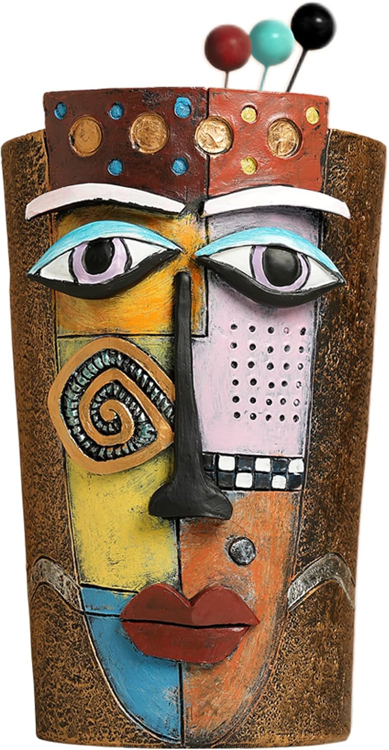 Picasso Face Planter Pots Colorful Abstract Art Planters with Facial Expressions Handmade Resin Funny Funky Plant Pots Unique Head Planter for Home Balcony Decor (Large)