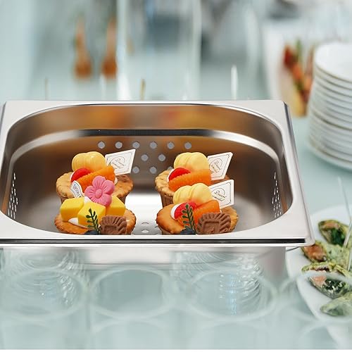 Miniatura 5 de Lounsweer Paquete de 2 sartenes de tamaño medio para hotel, bandeja perforada de acero inoxidable, bandeja de vapor para catering comercial,