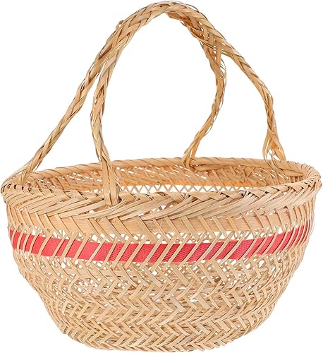 Miniatura 1 de ABOOFAN Cesta portátil de cosecha de jardín, cesta de almacenamiento de alambre con mango de bambú, cesta de almacenamiento tejida a mano, cesta de