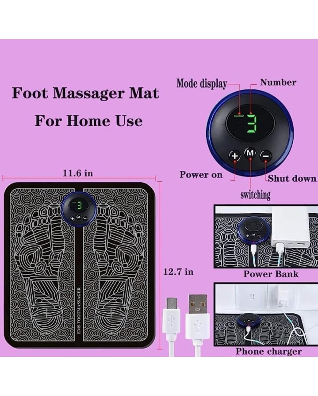 Foot Massager Pain Relief,Elecrtic EMS Massage Mat -8 Mode/19 Vibration Automatic Wireless Folding Massager for Foot,Legs,Hand Muscle Stimulator Therapy Mat for Men and Women Foot Massager Pain Relief,Elecrtic EMS Massage Mat -8 Mode/19 Vibration Automatic Wireless Folding Massager for Foot,Legs,Hand Muscle Stimulator Therapy Mat for Men and Women