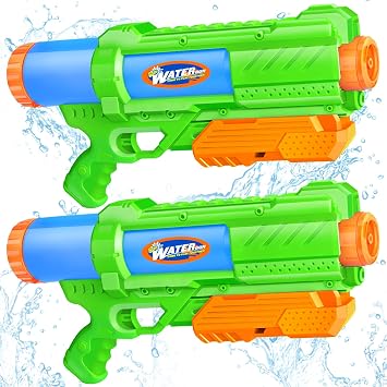 Super Water Gun for Kids Adults 2 Pack - 1200CC Water Toy Gun Squirt Blaster Soaker Long Range High Capacity Swimming Pool Beach Outdoor Summer Fun Party Games, Gifts for Boys and Girls Green Green
