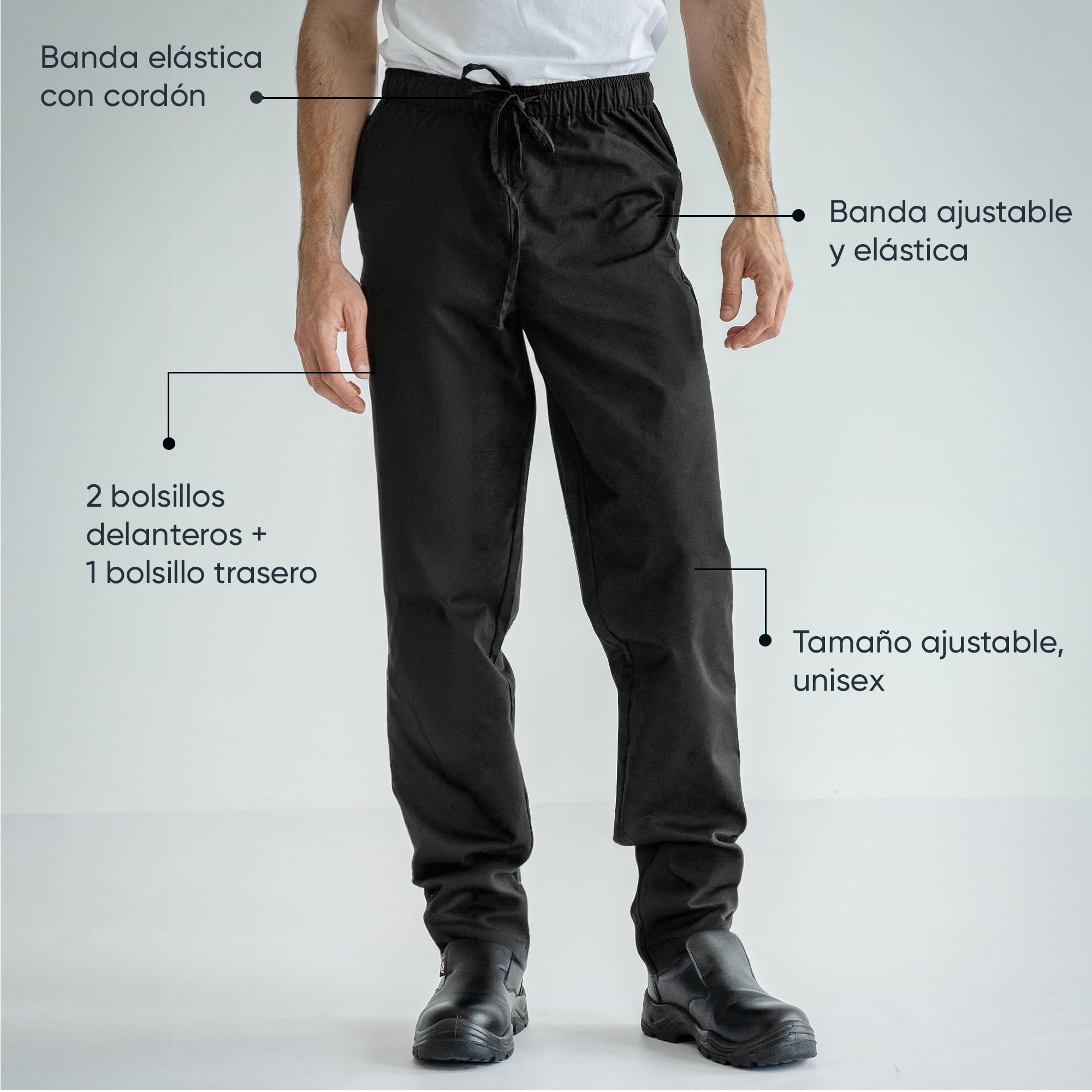 PALLTEX Carlo Pantalones de Cocinero Unisex, Pantalones de Cocinero, Pantalones de Panadero EN 13688 con Cintura elástica con cordón