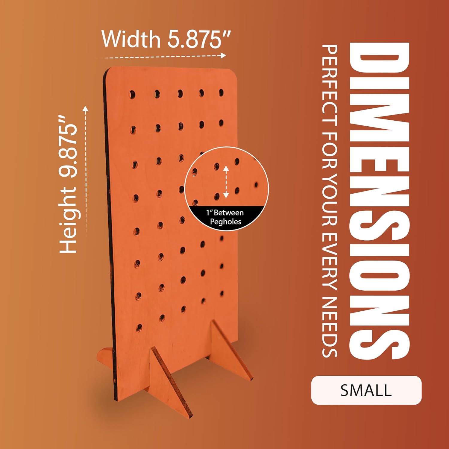 Torched Pegboard Display Stand for Jewelry, Craft Shows, Selling, Vendor Events, Tools, Peg Board Accessories Rack Organizer, Small 5.88" L x 4.3" W x 9.88" H, Orange image 2